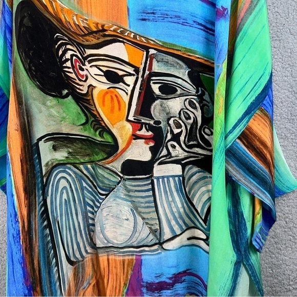 Dilemma Dhun Shroff Kimono Womens Silk Art To Wear Hand Painted Cubism Abstract - Picture 11 of 11